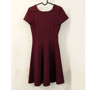 Zara Burgundy Houndstooth Texture Fit Flare Dress